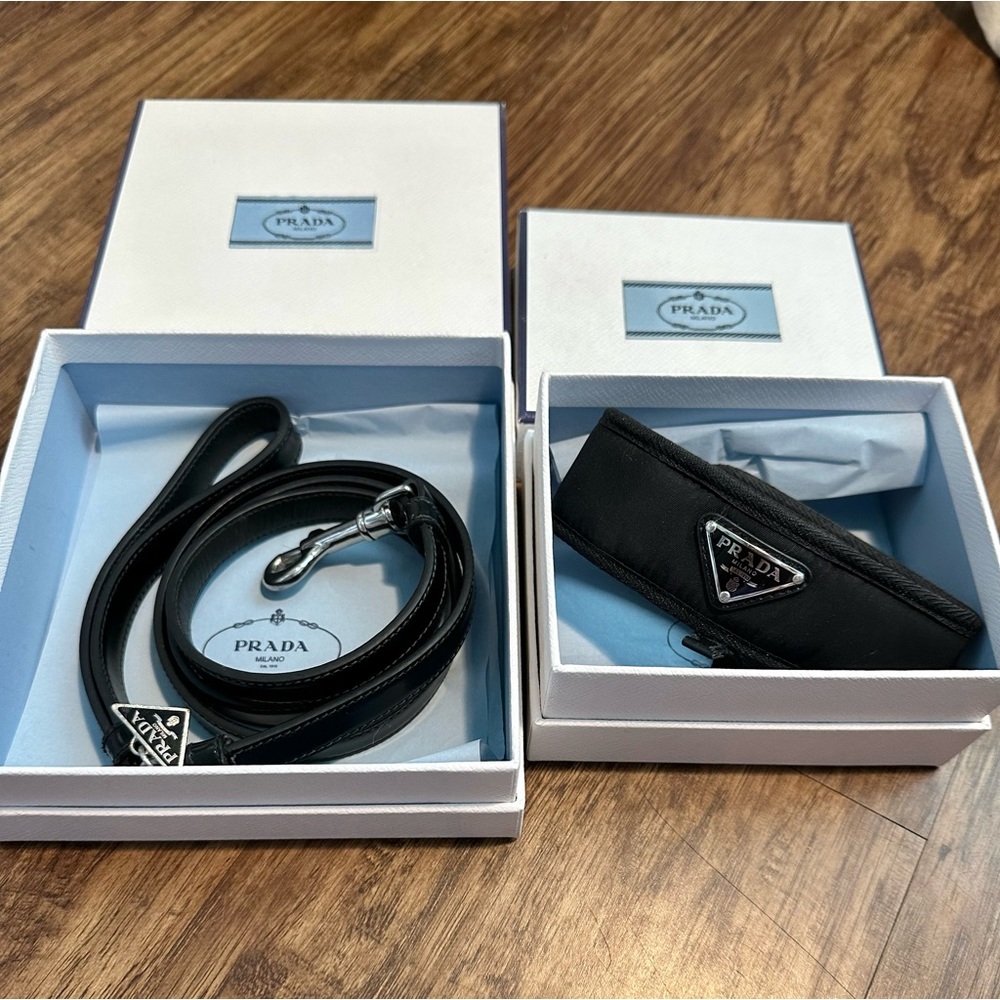 Prada nylon pet collar and leather leash
